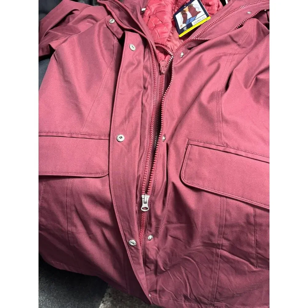 Lands End Jacket Womens Small Red 3-in-1 Systems Hooded Quilted Parka Coat